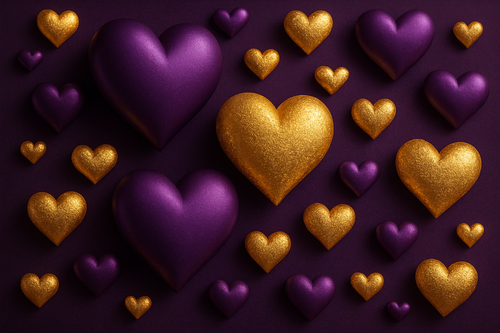 purple and gold hearts