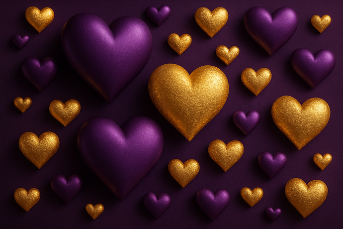 purple and gold hearts